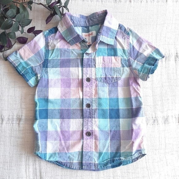 Cat & Jack Other - Cat & Jack Short Sleeve Plaid Button Up Shirt size 2T